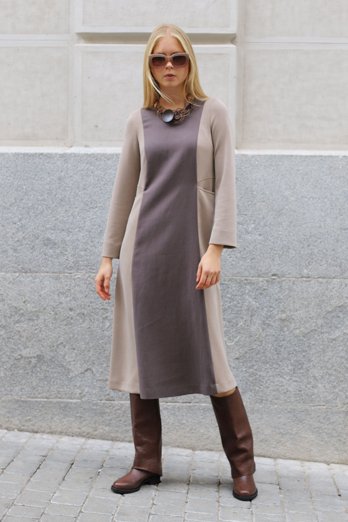 Vestido Lilo bicolor crudo-topo