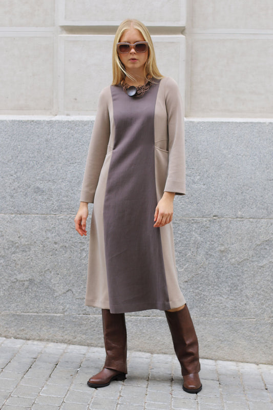 Vestido Lilo bicolor crudo-topo