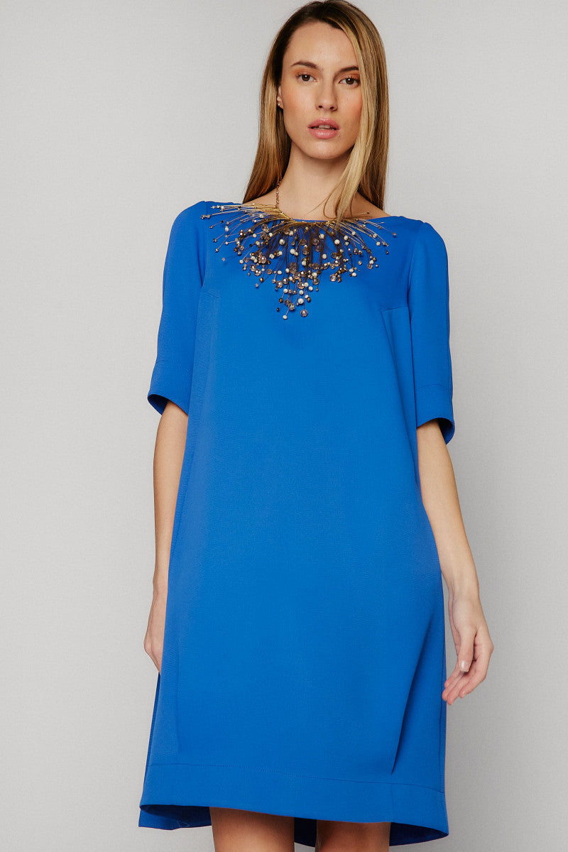 VESTIDO PLIEGUE Y ESCOTE EN ESPALDA AZULÓN