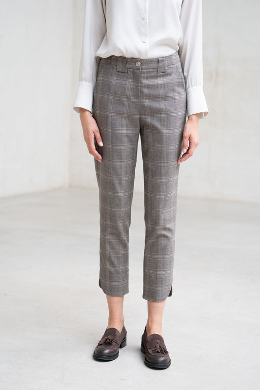 PANTALÓN SEMIRECTO BAJO ABIERTO GRIS Y BEIGE