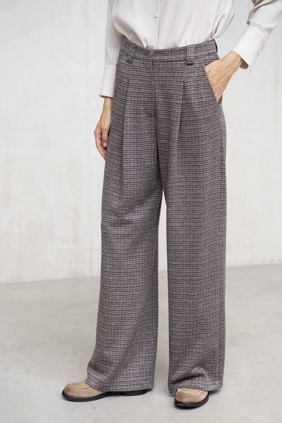 PANTALÓN VERONA ANZCHO PINZA CUADROS BURDEOS