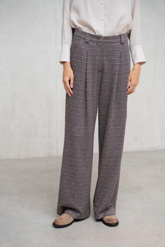 PANTALÓN VERONA ANZCHO PINZA CUADROS BURDEOS