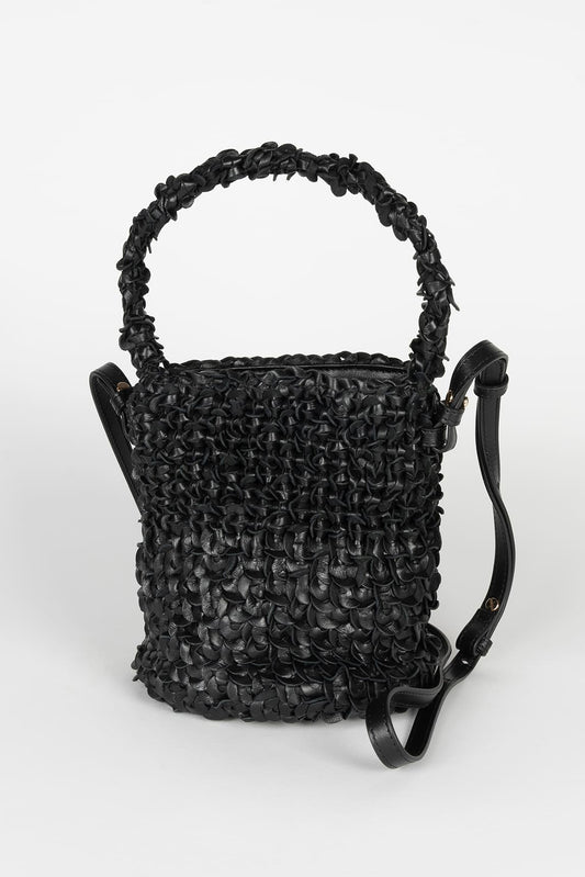 BOLSO COTTA BOMBONERA PIEL TRENZADO NEGRO