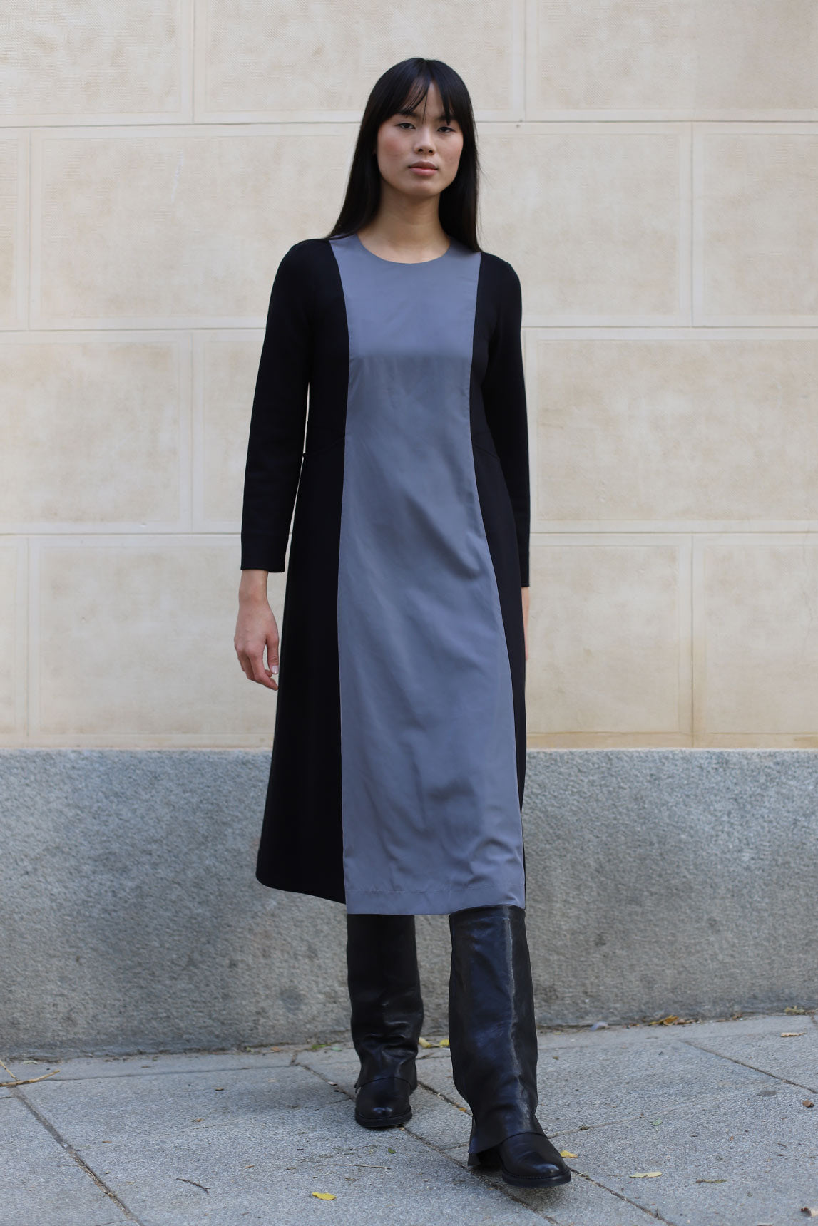 VESTIDO SIENA BICOLOR NEGRO Y GRIS