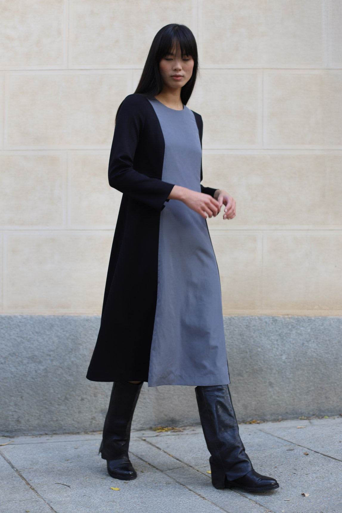VESTIDO SIENA BICOLOR NEGRO Y GRIS