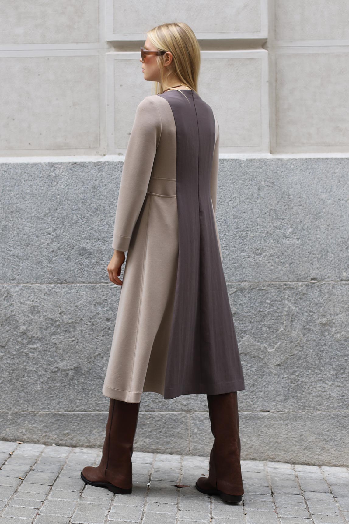 VESTIDO LILO BICOLOR CRUDO Y TOPO