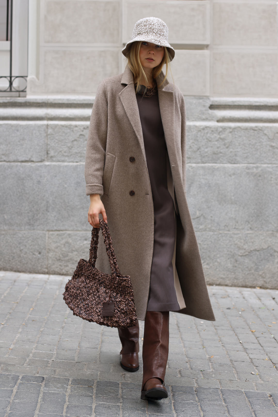 Vestido Lilo bicolor crudo-topo